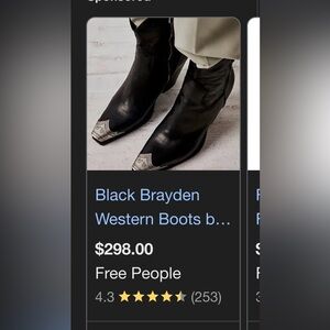 Free People Black Western Boots with Silver Accents